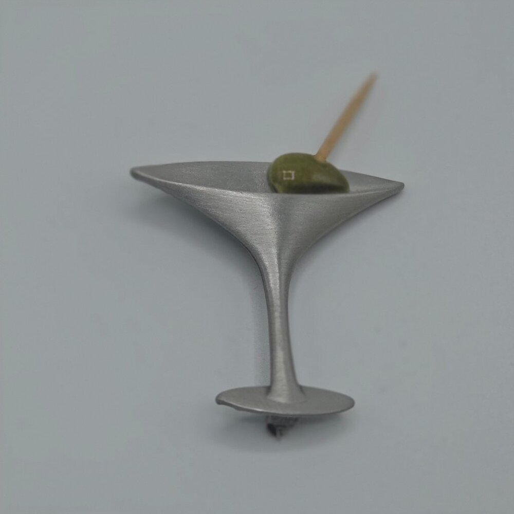 Vintage Jewelry Signed JJ Jonette  Martini Cocktail w Olive Brooch